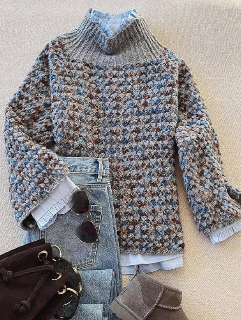 🇬🇪☔️🔹️Purple, Blue, & Gray Marled Knit Mock Neck Sweater Medium